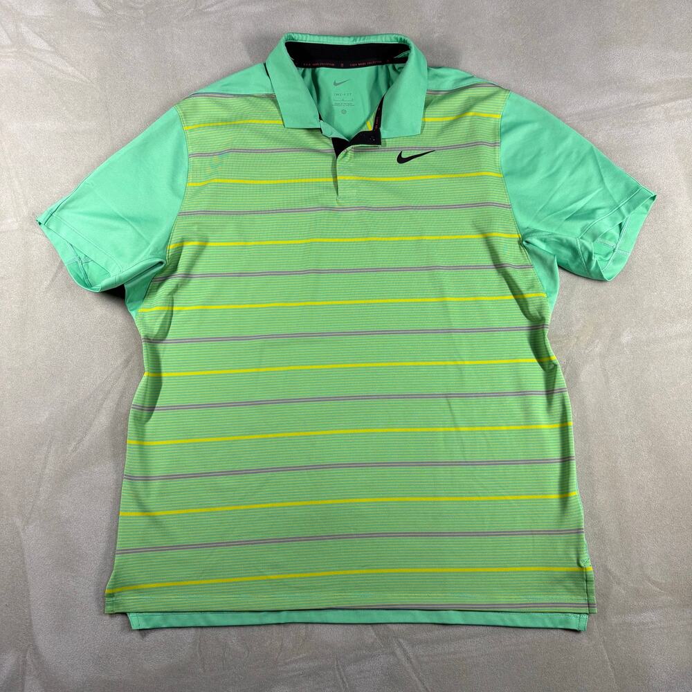 Nike Tiger Woods Collection Dri-FIT Golf Polo Shirt Green Striped Men’s Large TW